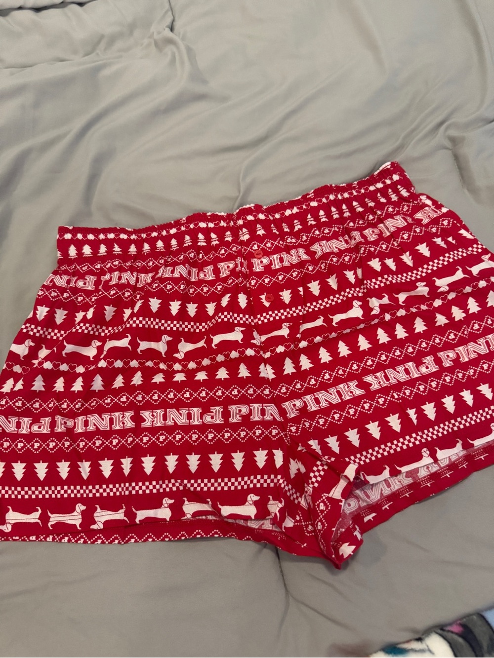 PINK Victoria's Secret Red & White Holiday Graphic Lounge Shorts